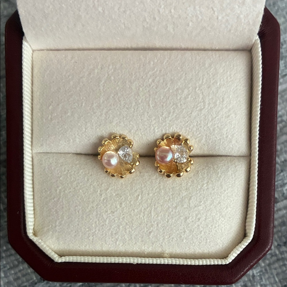 Gold and Pink Pearl Cluster Earrings